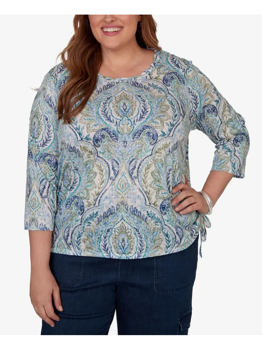 Топ с принтом Medallion Print Braided Neck Alfred Dunner — изображение 1 из 5, зеленый мульти