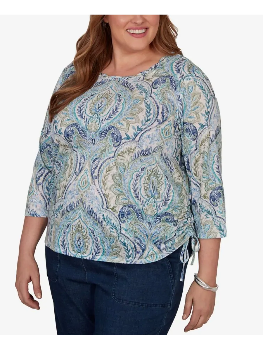 Топ с принтом Medallion Print Braided Neck Alfred Dunner — изображение 2 из 5, зеленый мульти