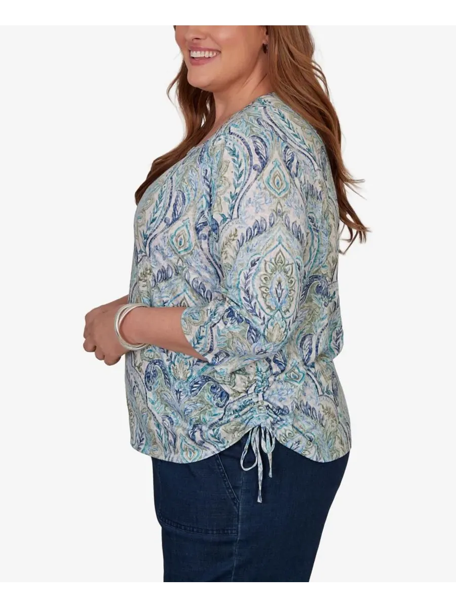 Топ с принтом Medallion Print Braided Neck Alfred Dunner — изображение 3 из 5, зеленый мульти