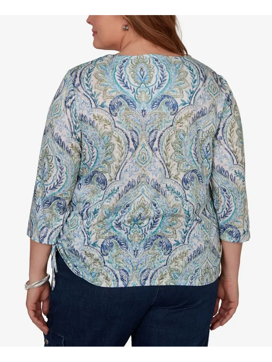 Топ с принтом Medallion Print Braided Neck Alfred Dunner — изображение 5 из 5, зеленый мульти