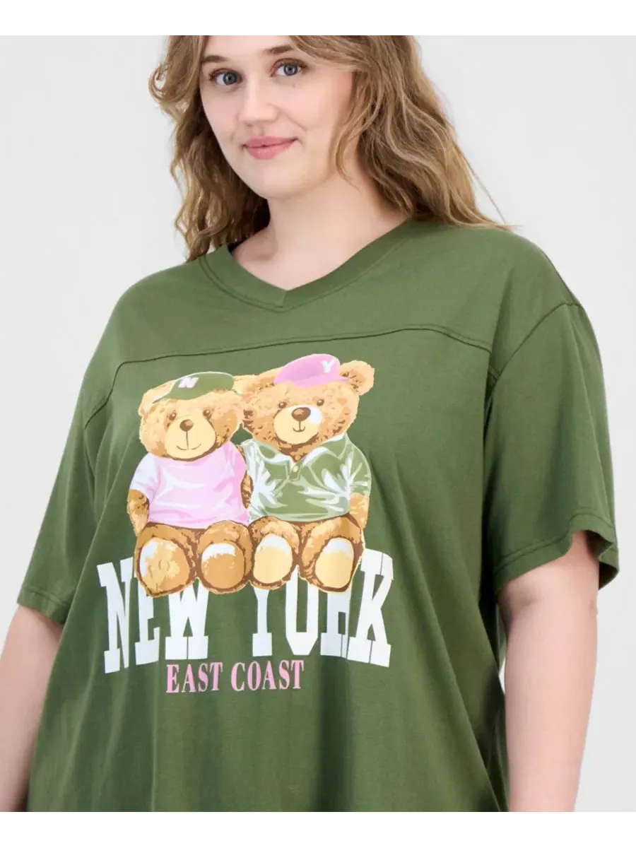 Футболка-бойфренд с принтом New York Bear Varsity Rebellious One — изображение 2 из 4, зеленый