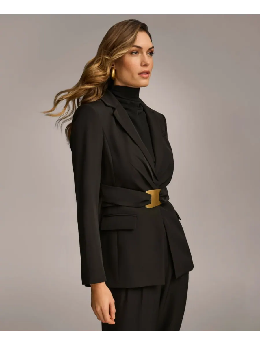 Женский пиджак с поясом и широкие брюки со складками спереди Donna Karan New York — изображение 3 из 7, черный