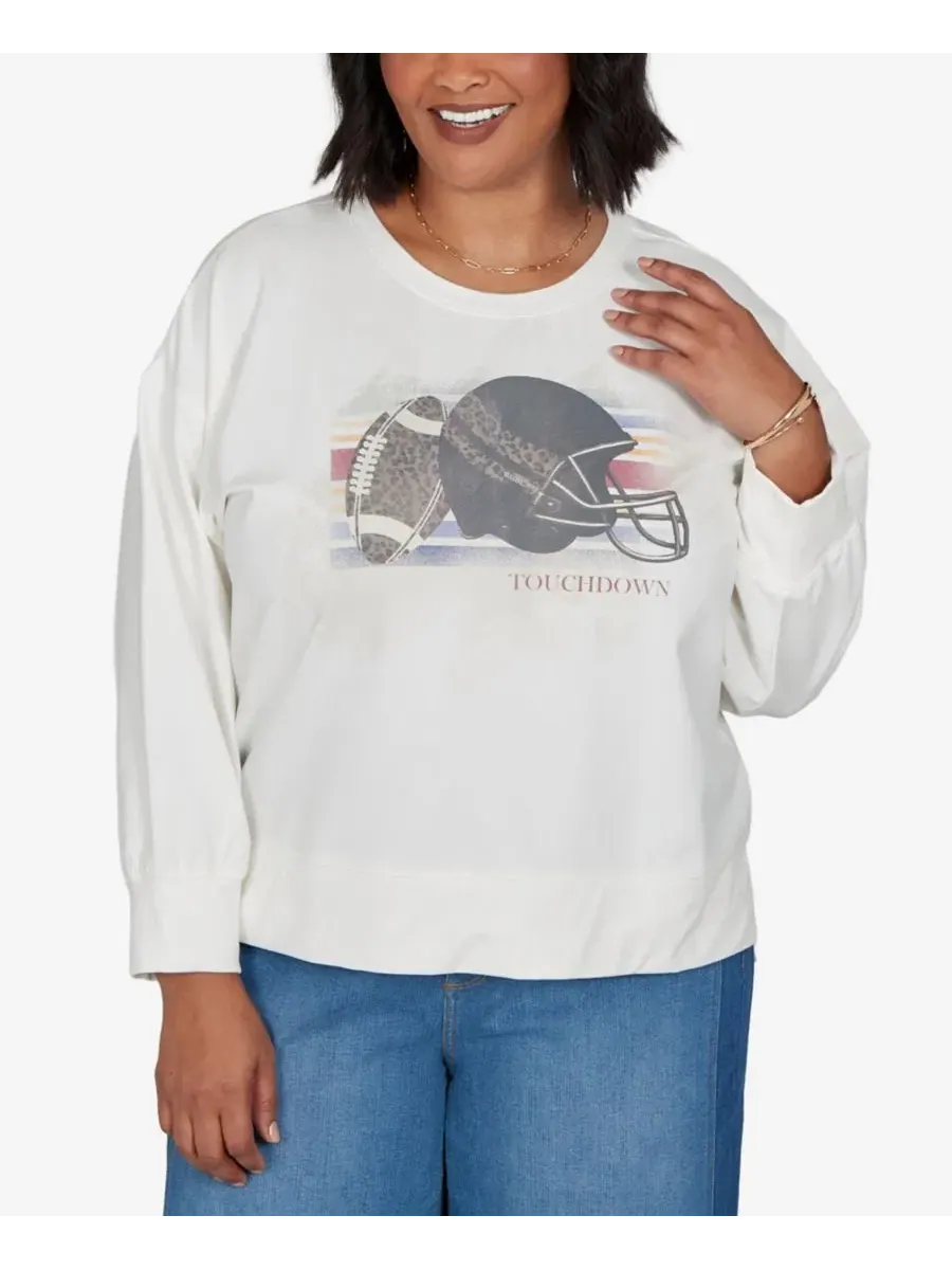 Свитшот из французского футера с принтом Touchdown, Plus Size Ruby Rd. — изображение 1 из 5, слоновая кость мульти