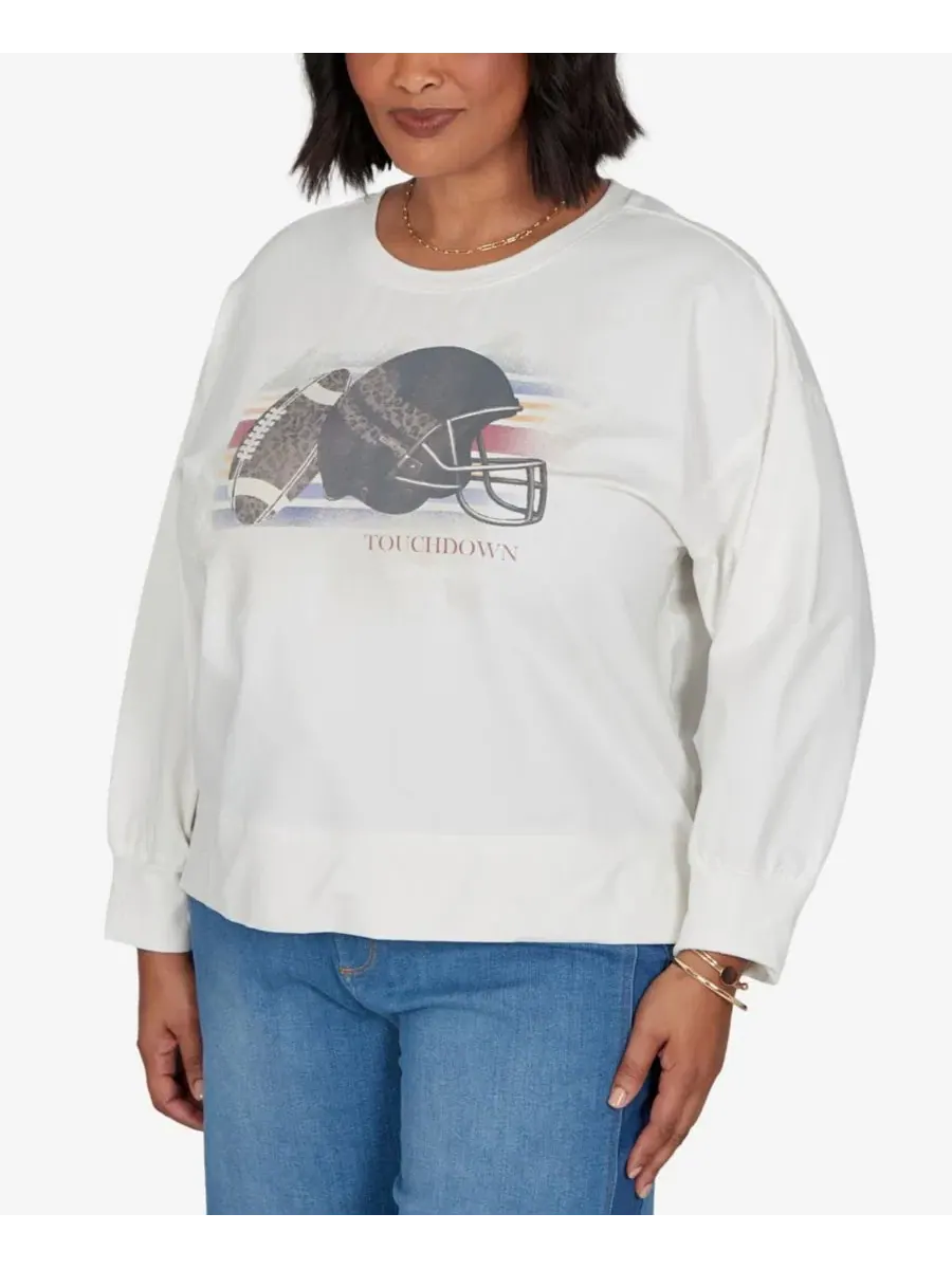 Свитшот из французского футера с принтом Touchdown, Plus Size Ruby Rd. — изображение 2 из 5, слоновая кость мульти