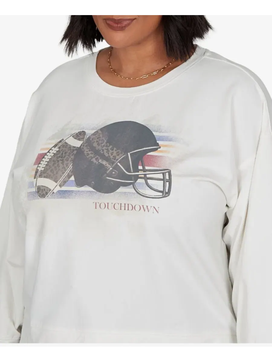 Свитшот из французского футера с принтом Touchdown, Plus Size Ruby Rd. — изображение 4 из 5, слоновая кость мульти