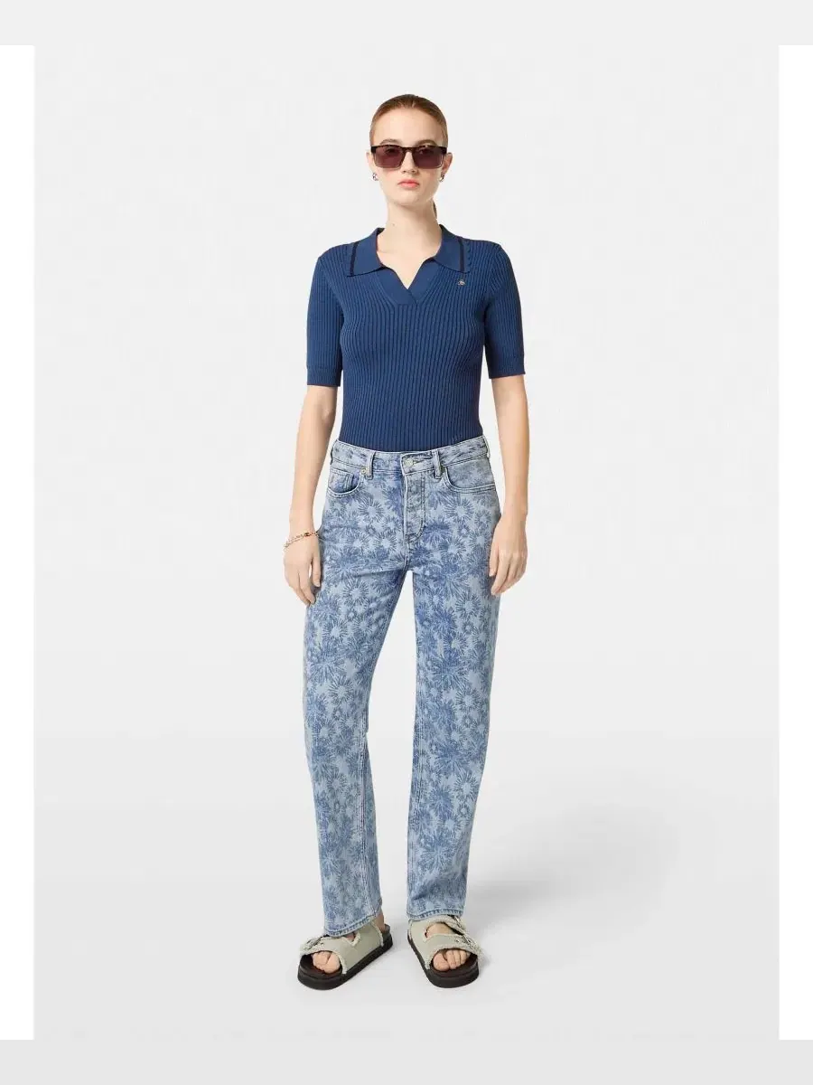 Женский пуловер с поло-воротником и коротким рукавом SCOTCH & SODA — изображение 2 из 5, синий