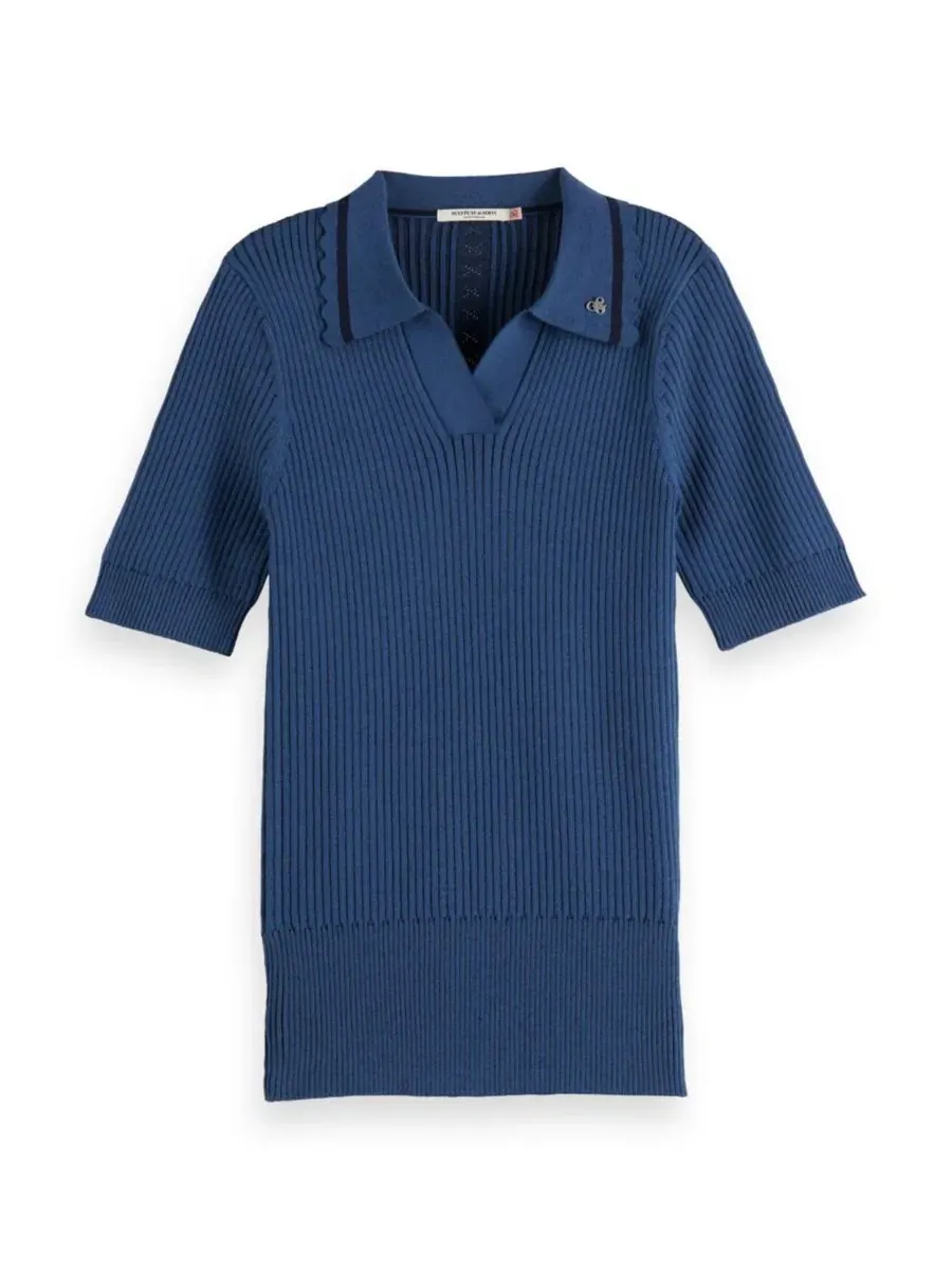 Женский пуловер с поло-воротником и коротким рукавом SCOTCH & SODA — изображение 4 из 5, синий