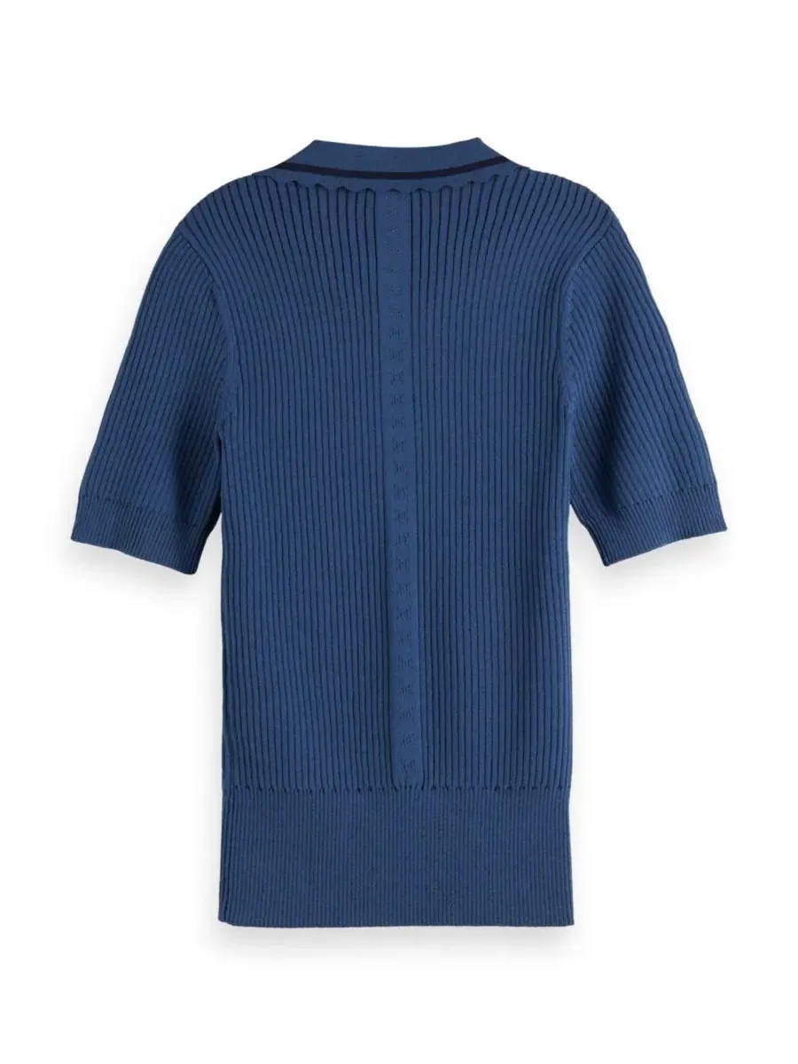 Женский пуловер с поло-воротником и коротким рукавом SCOTCH & SODA — изображение 5 из 5, синий