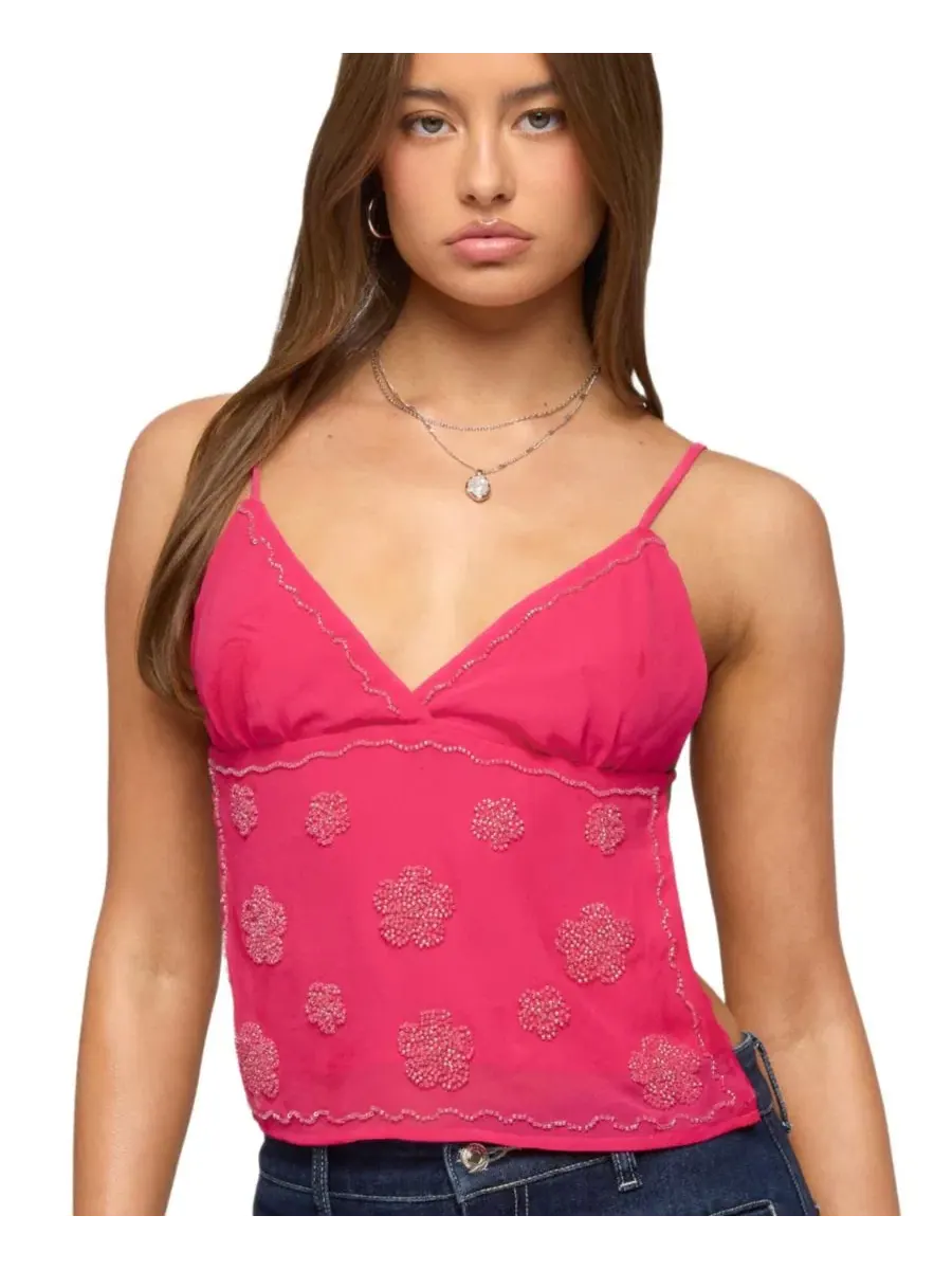 Топ без рукавов Edikted Kazi Backless Floral Bead — изображение 1 из 5, фуксия