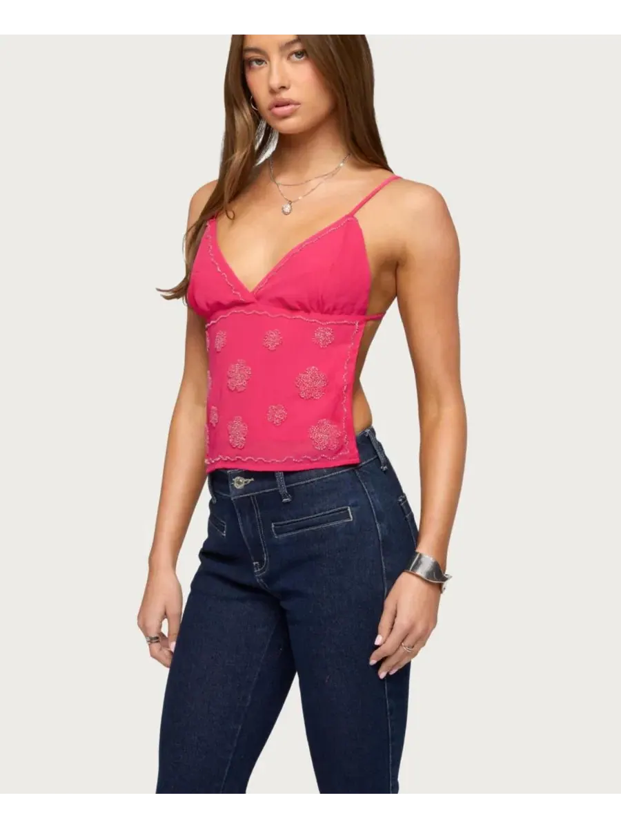 Топ без рукавов Edikted Kazi Backless Floral Bead — изображение 4 из 5, фуксия