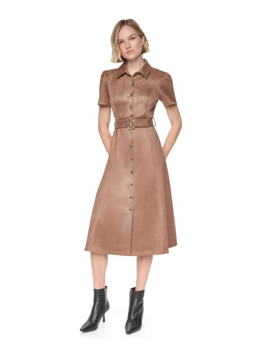 Платье-рубашка миди с коротким рукавом, модель A-Line DKNY