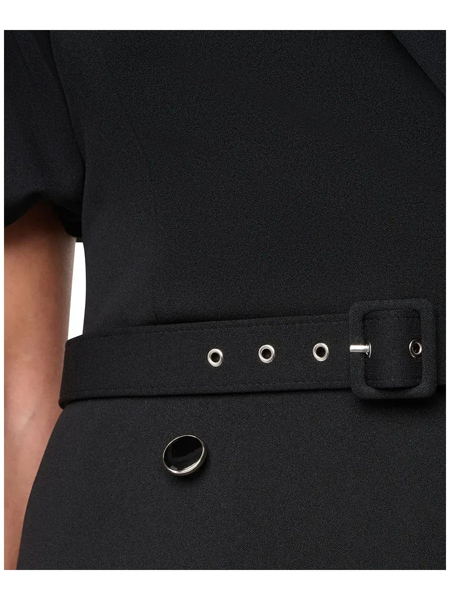 Платье-футляр миди с коротким рукавом-фонарик, модель Puff-Sleeve Short-Sleeve Sheath Midi Dress — изображение 4 из 5, черный