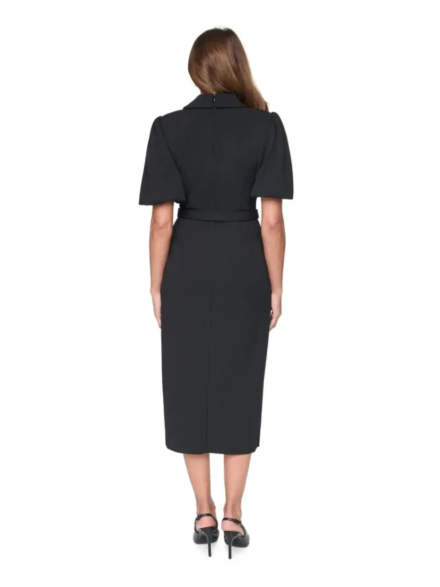 Платье-футляр миди с коротким рукавом-фонарик, модель Puff-Sleeve Short-Sleeve Sheath Midi Dress — изображение 5 из 5, черный
