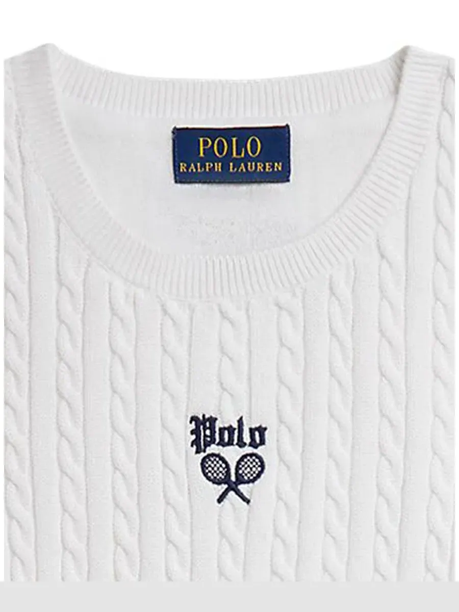 Платье-трапеция без рукавов US Open Sleeveless Sweater Dress Polo Ralph Lauren — изображение 3 из 4, белый