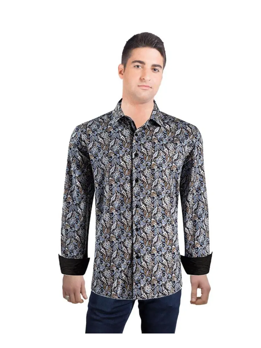 Мужская рубашка-поло с принтом пейсли, Slim Fit Elie Balleh — изображение 1 из 4, темно-синий