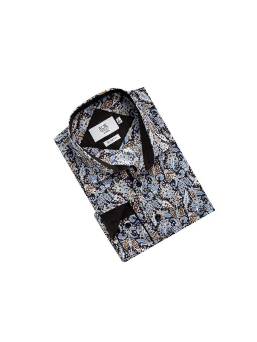Мужская рубашка-поло с принтом пейсли, Slim Fit Elie Balleh — изображение 4 из 4, темно-синий