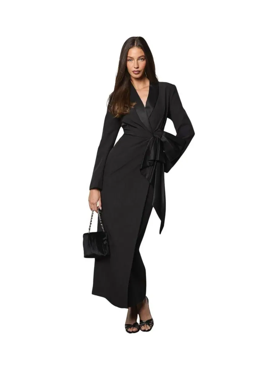 Платье миди из атласа с бантом Muse Bow Front Satin Maxi Dress Coast — изображение 1 из 4, черный