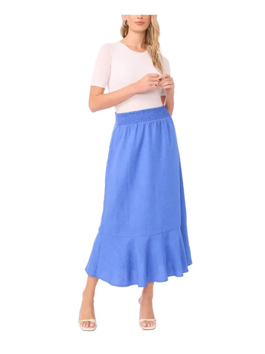 Юбка-миди с волнистым подолом и резинкой на талии, модель Ruffle Hem Smocked Waist Vince Camuto — изображение 2 из 4, синий