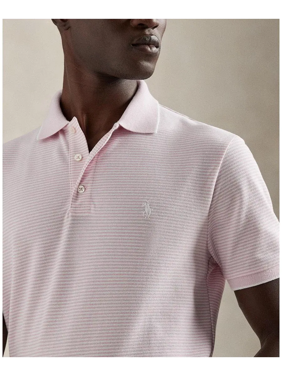 Поло с полосками из стрейч-сетки Polo Ralph Lauren — изображение 3 из 5, розовый/белый