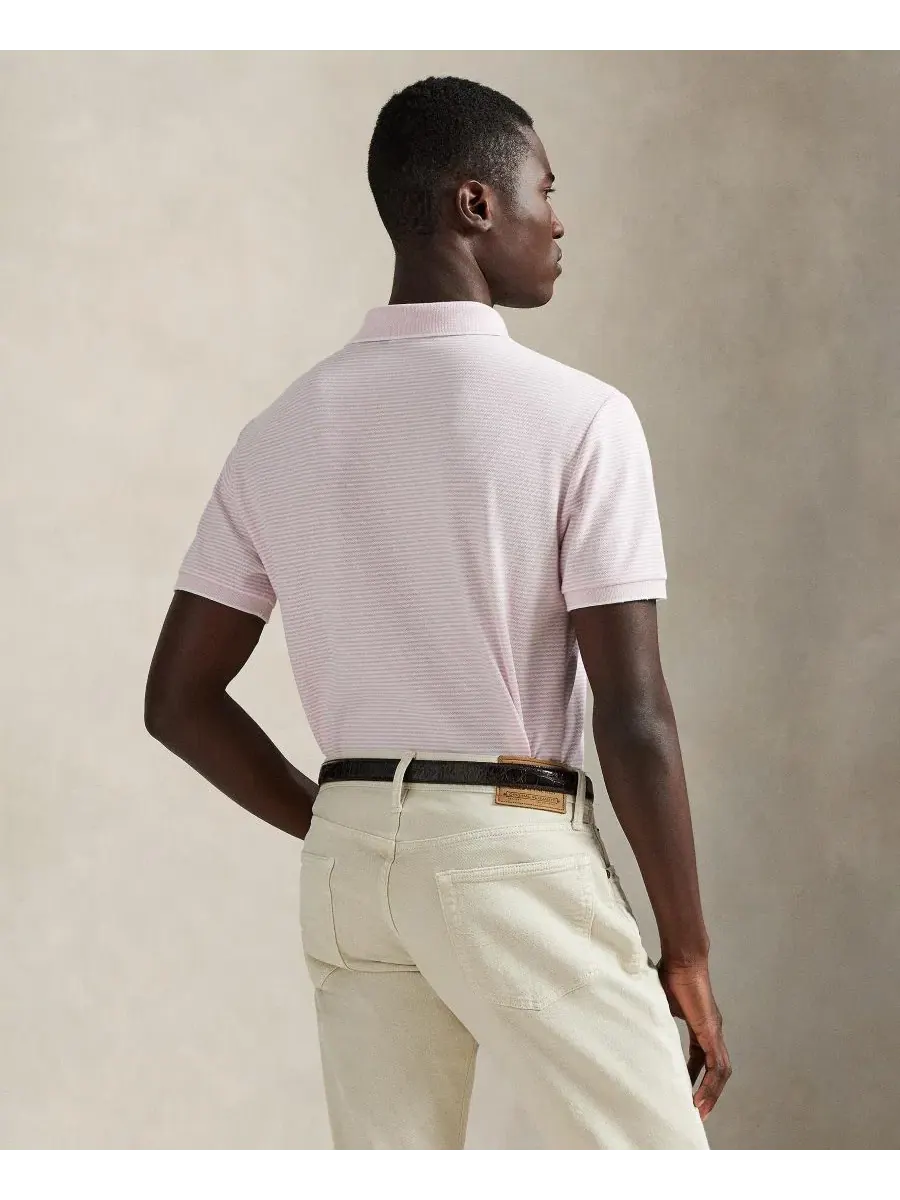 Поло с полосками из стрейч-сетки Polo Ralph Lauren — изображение 4 из 5, розовый/белый