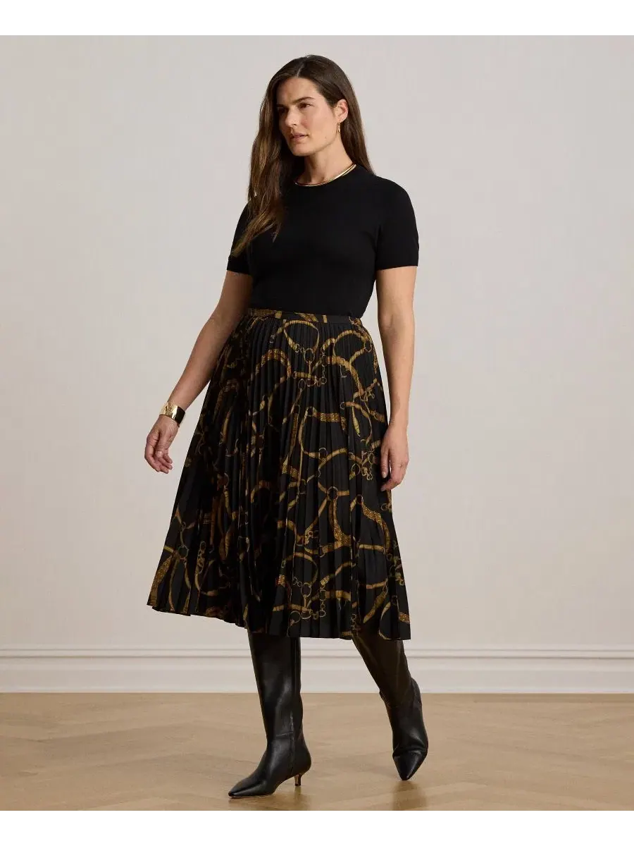 Юбка-трапеция с плиссировкой Sunburst Lauren Ralph Lauren — изображение 3 из 6, черный/бежевый