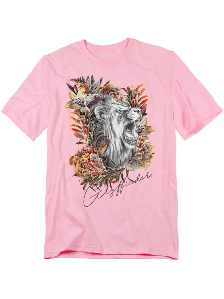 Футболка с принтом Gryffindor Floral Lion Mascot Harry Potter — изображение 1 из 3, розовый