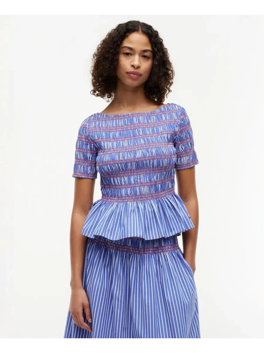 Топ женский с защипами, с коротким рукавом Tommy Hilfiger, Smocking Stripe — изображение 1 из 4