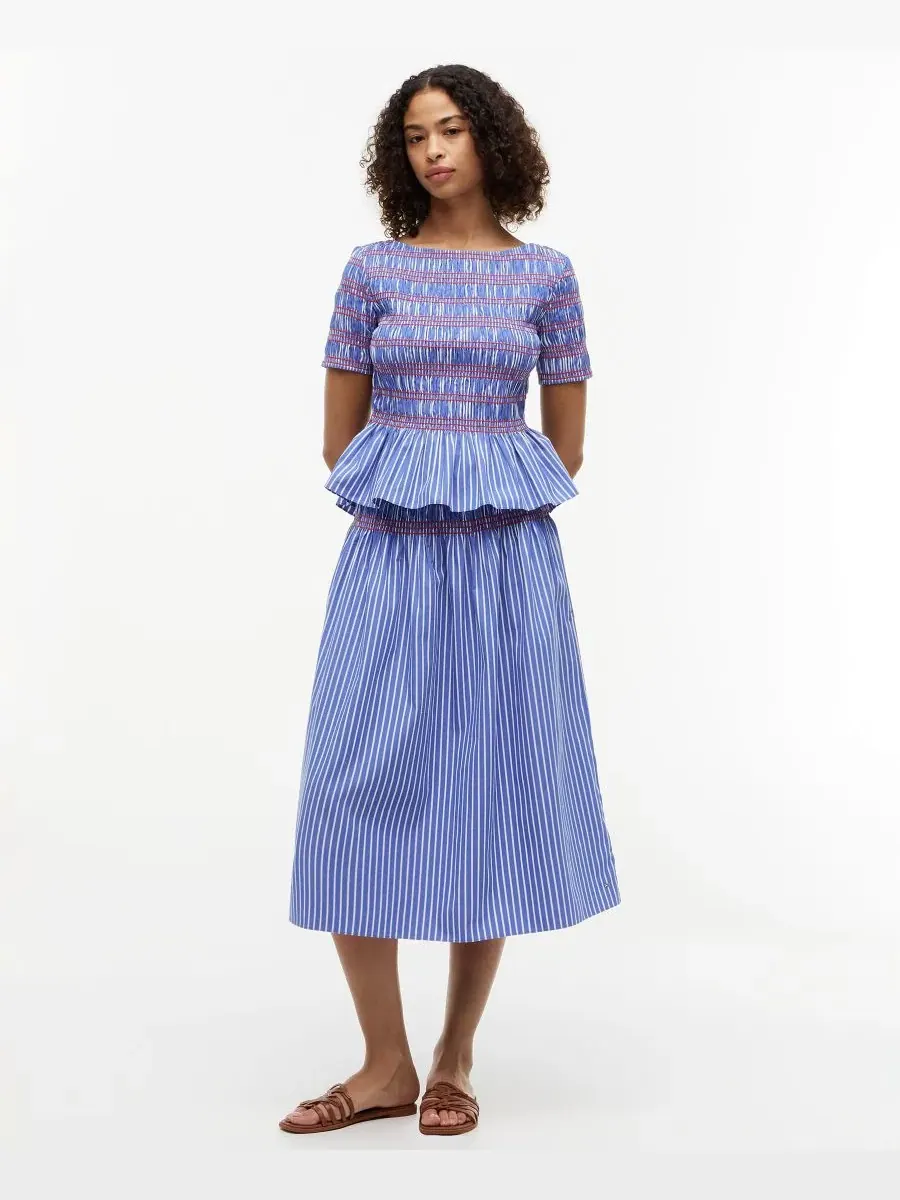 Топ женский с защипами, с коротким рукавом Tommy Hilfiger, Smocking Stripe — изображение 2 из 4