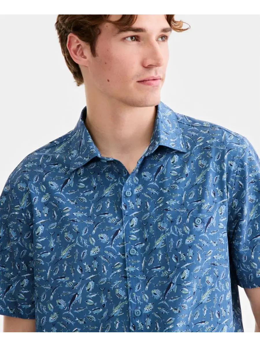 Мужская рубашка "Ночная школа на побережье Багамы" Tommy Bahama — изображение 3 из 4, голубой