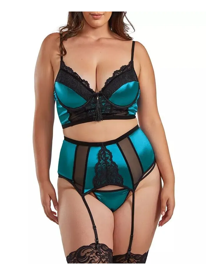 Комплект нижнего белья Plus Size из 3 предметов: бюстгальтер на косточках, юбка для чулок и стринги — изображение 1 из 3
