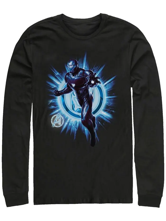 Мужская футболка Marvel Avengers Endgame Iron Man Lightning Explosion, с длинным рукавом Fifth Sun — изображение 1 из 1