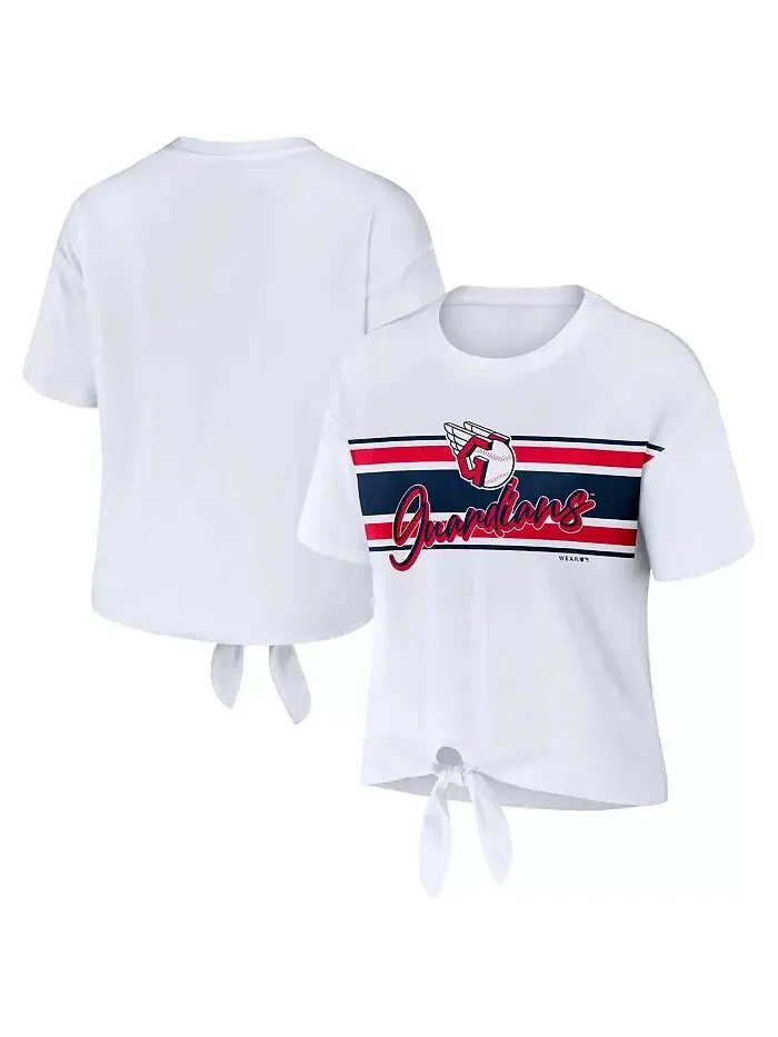 Женская белая футболка Cleveland Guardians Front Tie WEAR by Erin Andrews — изображение 1 из 3