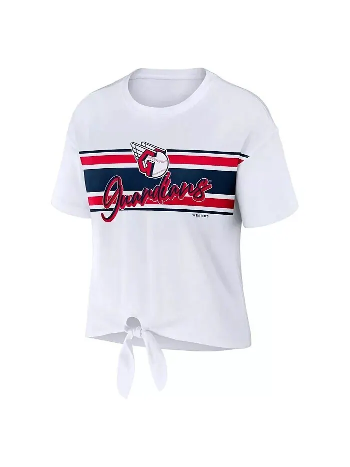 Женская белая футболка Cleveland Guardians с завязкой спереди Wear By Erin Andrews — изображение 2 из 3, белый