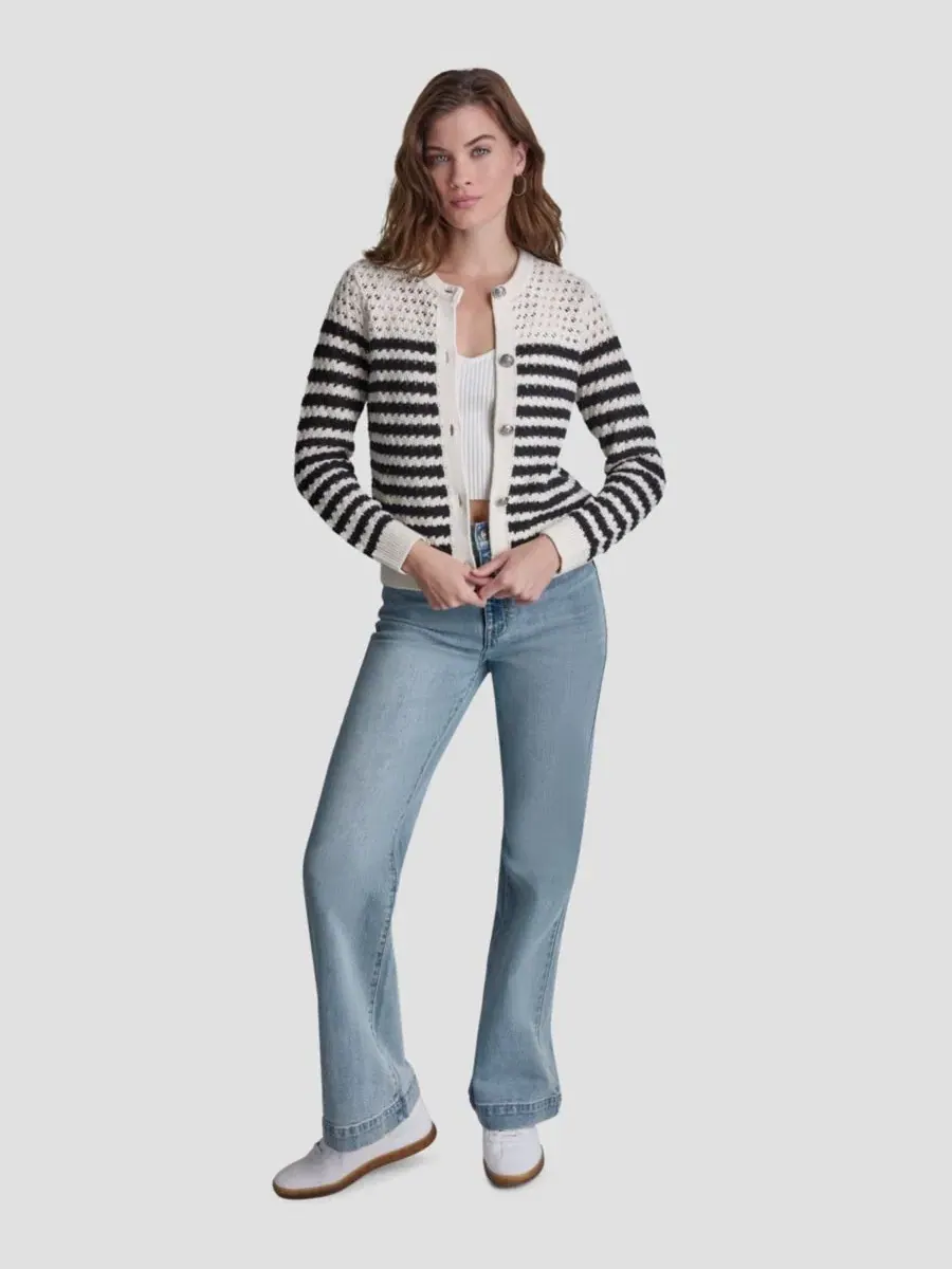 Кардиган с длинным рукавом и полосками, с плетением DKNY Jeans — изображение 2 из 6, черный