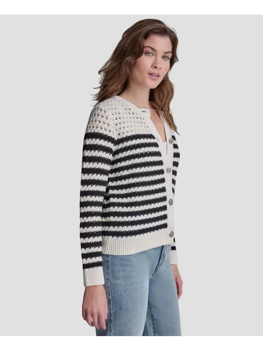 Кардиган с длинным рукавом и полосками, с плетением DKNY Jeans — изображение 3 из 6, черный