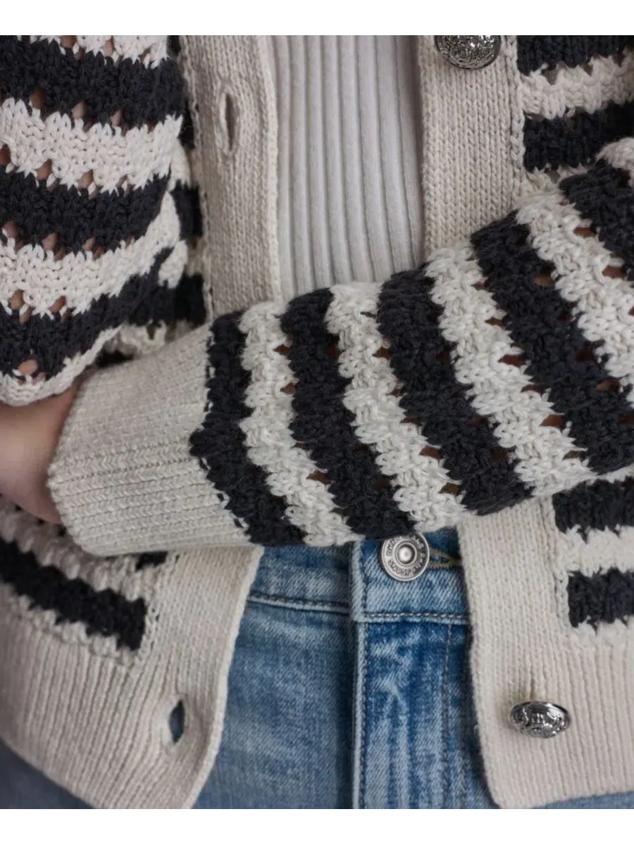 Кардиган с длинным рукавом и полосками, с плетением DKNY Jeans — изображение 4 из 6, черный