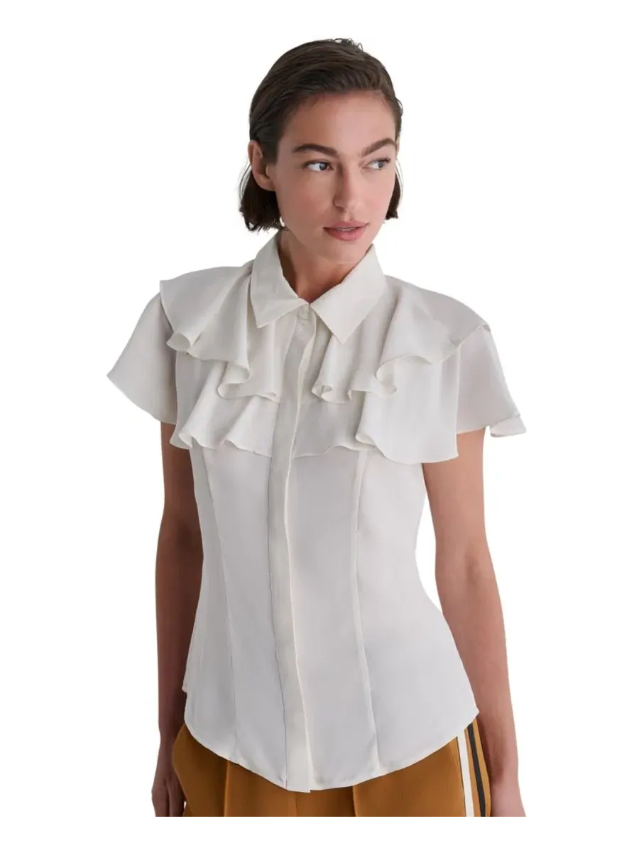 Блуза с воланами и коротким рукавом Point Collar BCBG — изображение 1 из 7, белый