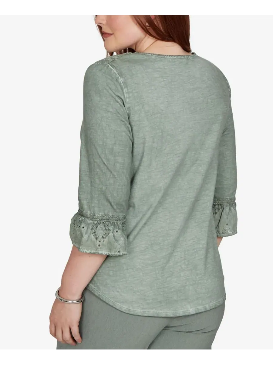 Женский топ с тональными вставками Provence Tonal Spliced Patchwork Top Alfred Dunner — изображение 5 из 5, оливковый