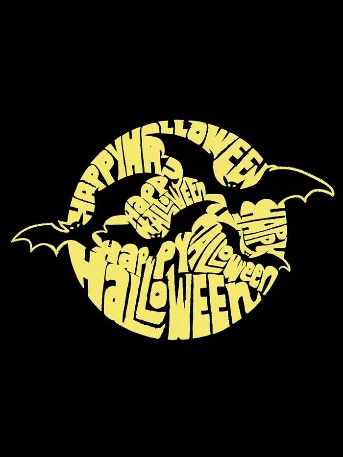 Мужская футболка с коротким рукавом с надписью «Halloween Bats Word Art» LA Pop Art — изображение 3 из 3, черный
