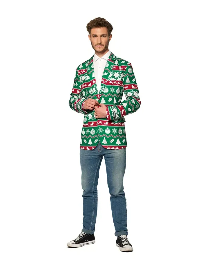 Мужской рождественский блейзер - X-Mas Festive Nordic Slim Fit - зеленый - белый Suitmeister — зеленый