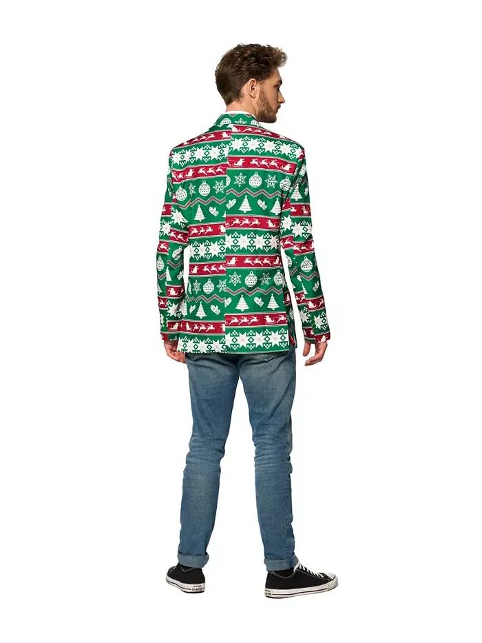 Мужской рождественский блейзер - X-Mas Festive Nordic Slim Fit - зеленый - белый Suitmeister — изображение 2 из 3