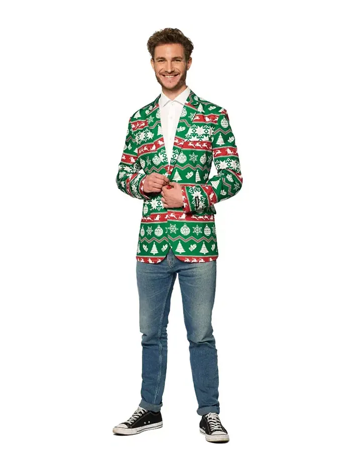 Мужской рождественский блейзер - X-Mas Festive Nordic Slim Fit - зеленый - белый Suitmeister — изображение 3 из 3