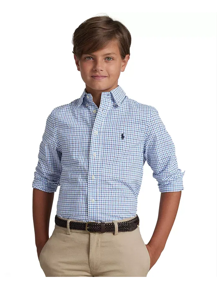 Рубашка из хлопкового поплина в клетку для мальчиков Big Boys Polo Ralph Lauren