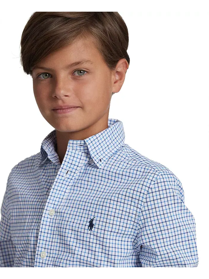 Рубашка из хлопкового поплина в клетку для мальчиков Big Boys Polo Ralph Lauren — изображение 3 из 5, синий мульти