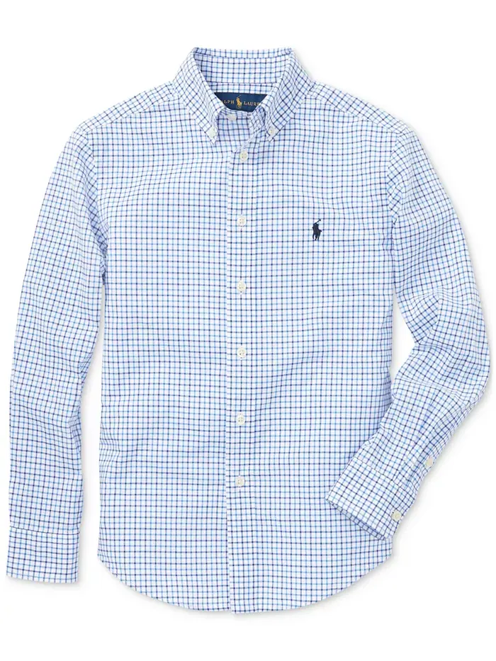 Рубашка из хлопкового поплина в клетку для мальчиков Big Boys Polo Ralph Lauren — изображение 4 из 5, синий мульти