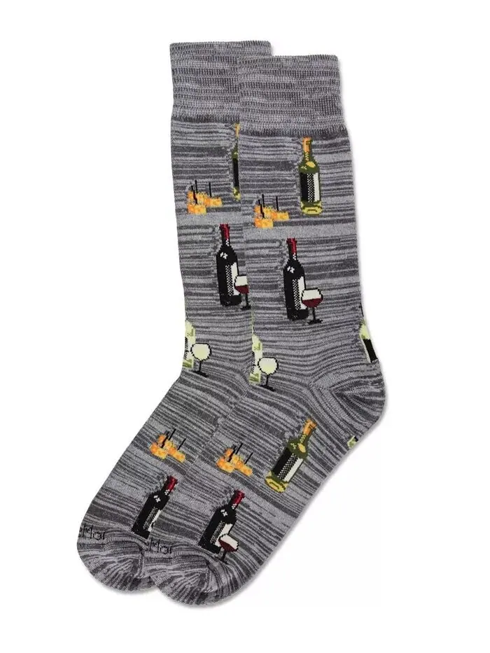 Мужские носки с принтом Wine and Cheese, новинка, круглые носки MeMoi — изображение 4 из 4, черный
