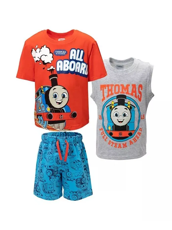 Комплект одежды из трех предметов для мальчиков Tank Engine: футболка, майка и шорты — для малышей