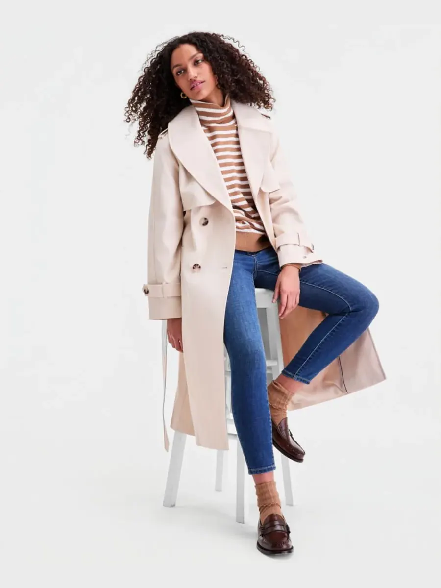Женский двубортный тренч с поясом Tommy Hilfiger — изображение 2 из 5, кремовый