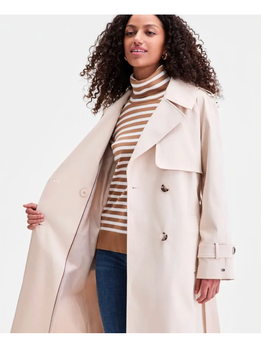Женский двубортный тренч с поясом Tommy Hilfiger — изображение 4 из 5, кремовый