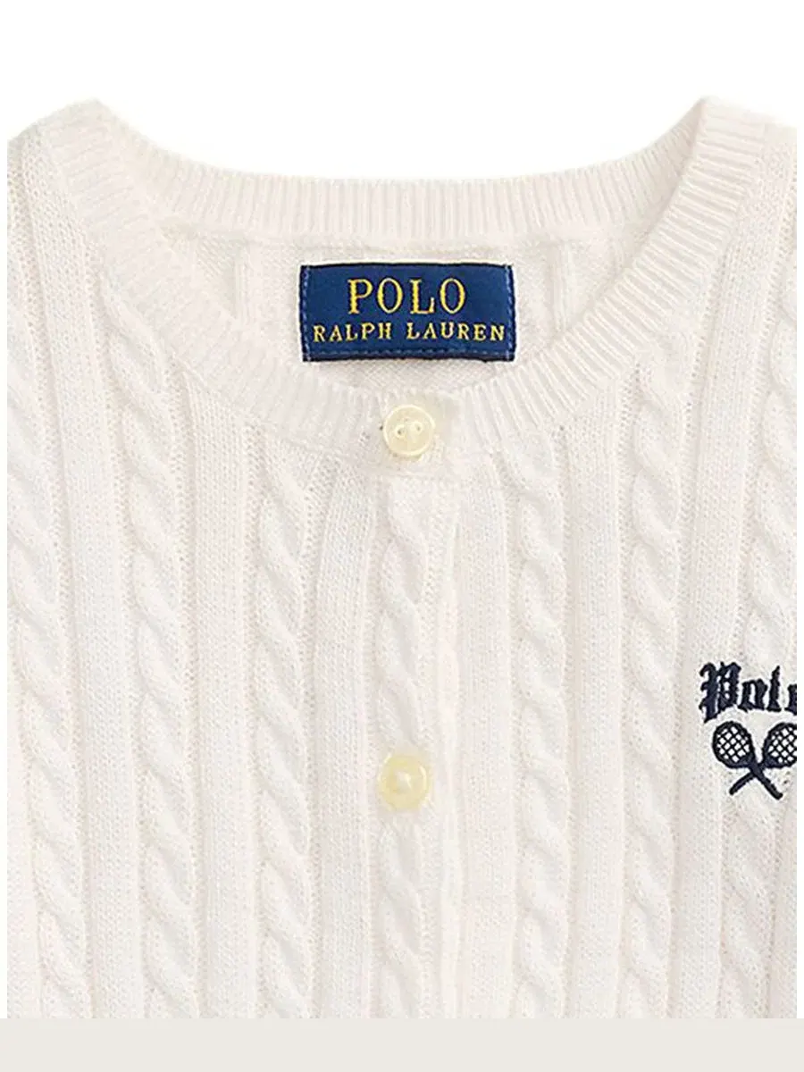 Детский кардиган из хлопка с длинным рукавом, с вышивкой US Open Polo Ralph Lauren — изображение 3 из 4, белый